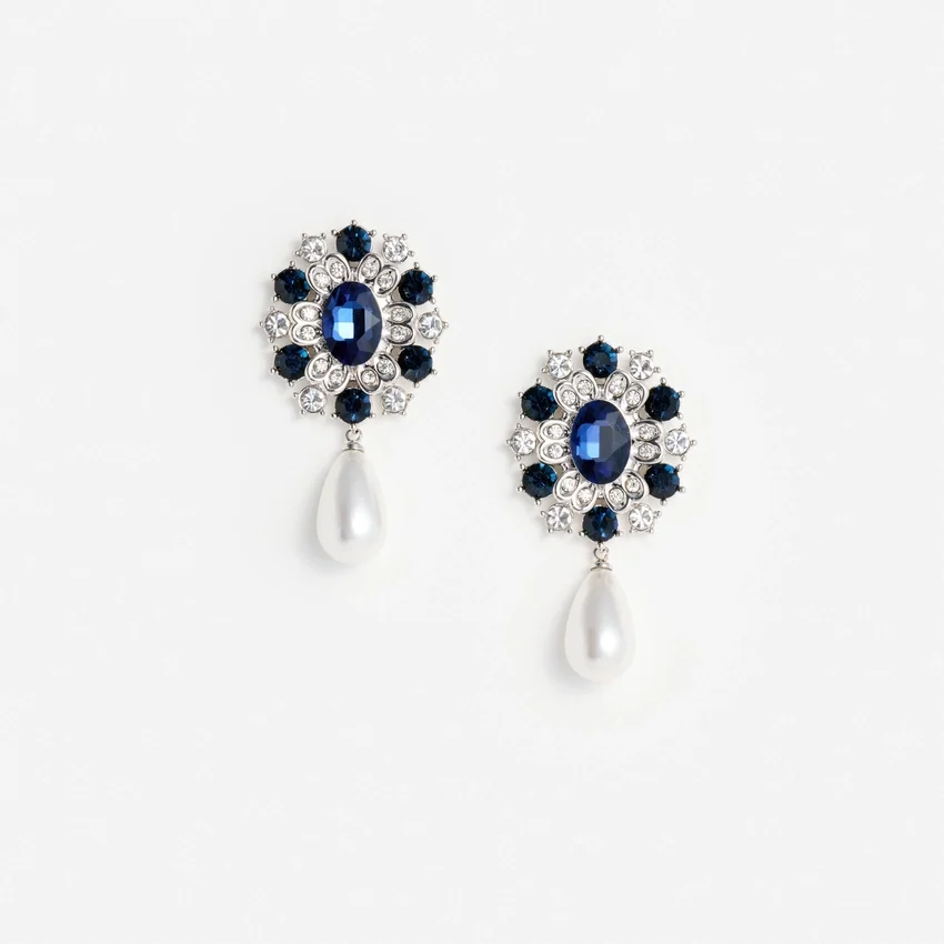 Blue Crystal Pearl Droplet Earring Blue Crystal Pearl Droplet Earring