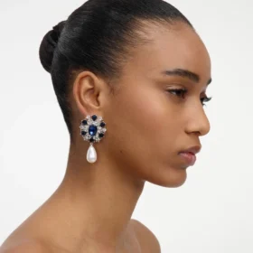 Blue Crystal Pearl Droplet Earring