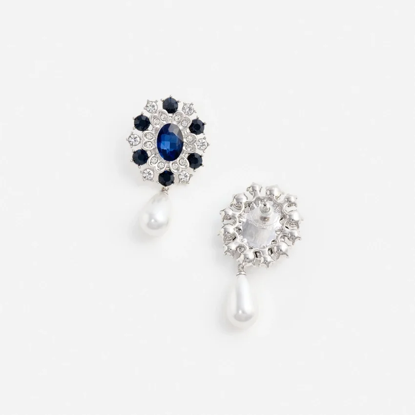 Blue Crystal Pearl Droplet Earring Blue Crystal Pearl Droplet Earring