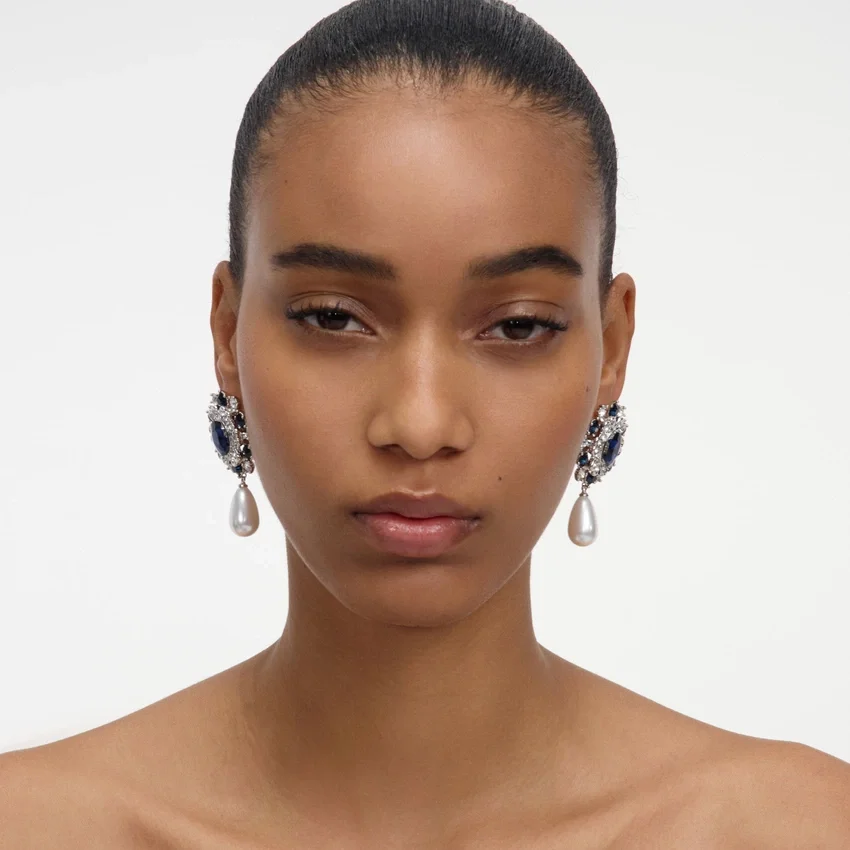 Blue Crystal Pearl Droplet Earring Blue Crystal Pearl Droplet Earring