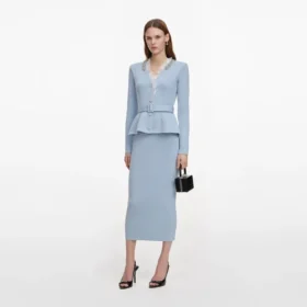 Blue Crystal Trim Knit Midi Dress