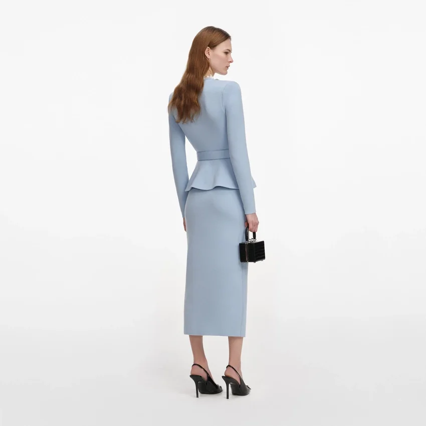 Blue Crystal Trim Knit Midi Dress Blue Crystal Trim Knit Midi Dress