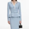 Blue Crystal Trim Knit Midi Dress Blue Crystal Trim Knit Midi Dress