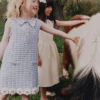 Blue Daisy Trim Pointelle Knitted Dress