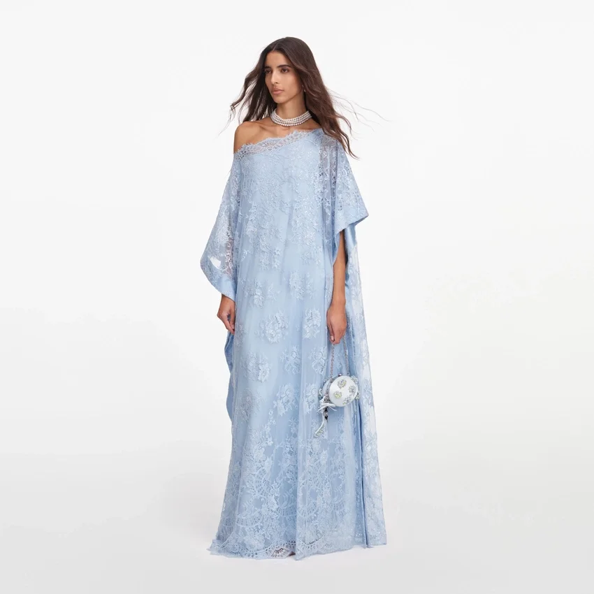 Blue Embellished Lace Kaftan Blue Embellished Lace Kaftan