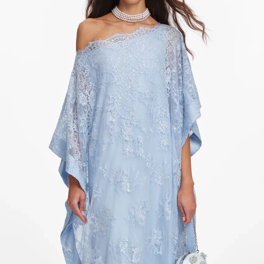 Blue Embellished Lace Kaftan Blue Embellished Lace Kaftan