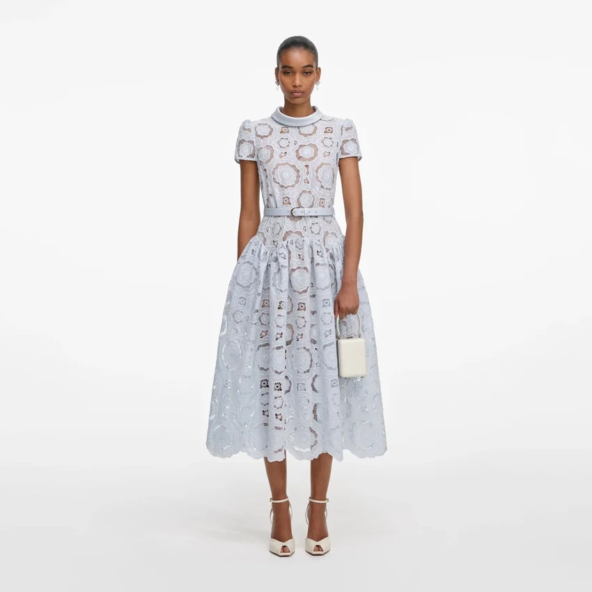 Blue Floral Lace Midi Dress Blue Floral Lace Midi Dress