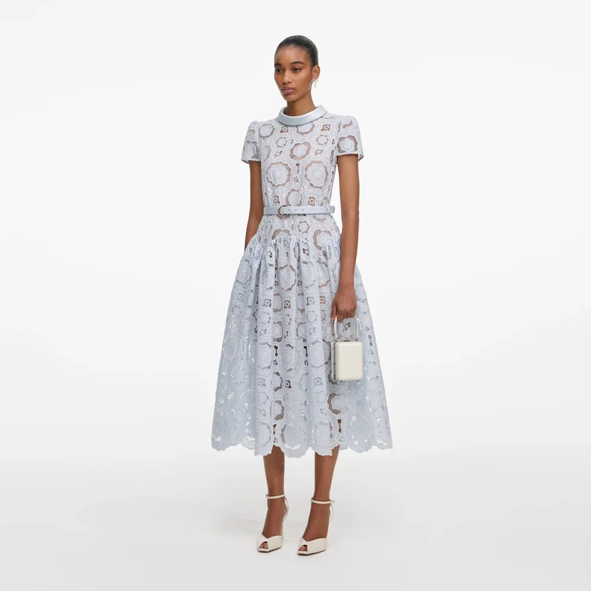 Blue Floral Lace Midi Dress Blue Floral Lace Midi Dress