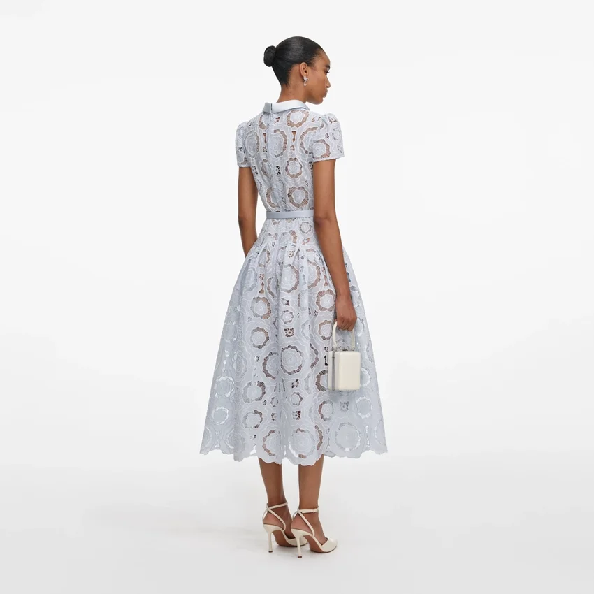 Blue Floral Lace Midi Dress Blue Floral Lace Midi Dress