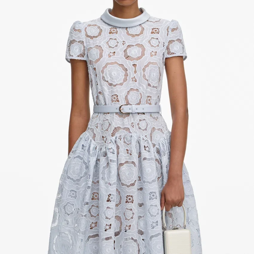 Blue Floral Lace Midi Dress Blue Floral Lace Midi Dress
