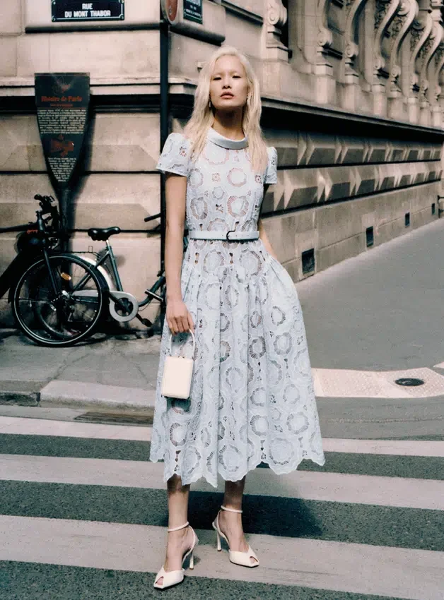 Blue Floral Lace Midi Dress Blue Floral Lace Midi Dress