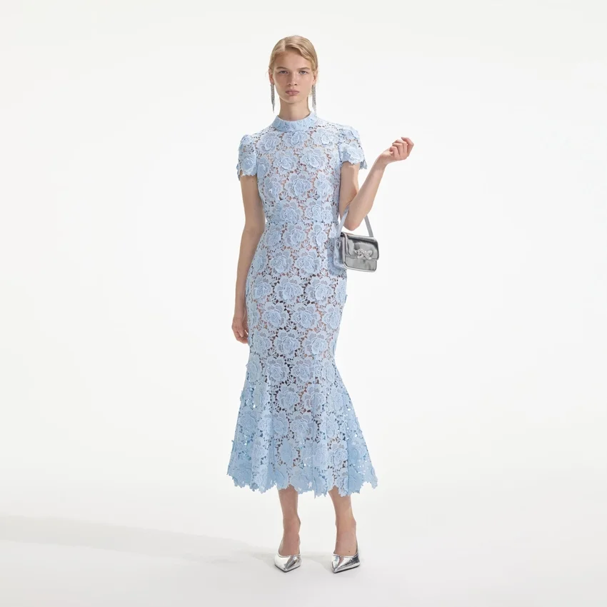 Blue Flower Lace Midi Dress Blue Flower Lace Midi Dress