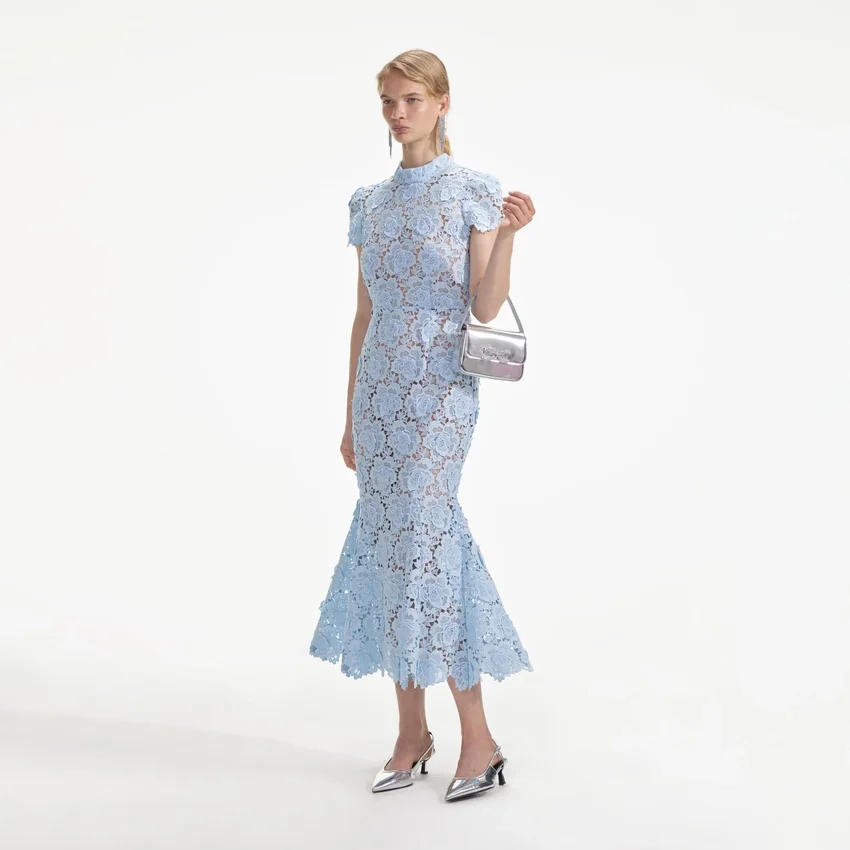 Blue Flower Lace Midi Dress Blue Flower Lace Midi Dress