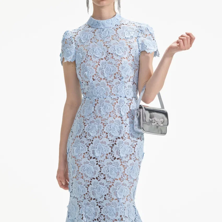 Blue Flower Lace Midi Dress Blue Flower Lace Midi Dress