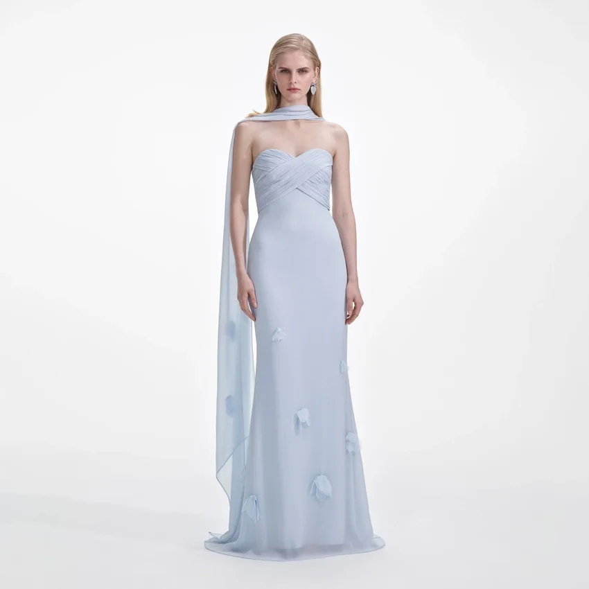 Blue Georgette Flower Maxi Dress Blue Georgette Flower Maxi Dress