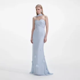 Blue Georgette Flower Maxi Dress