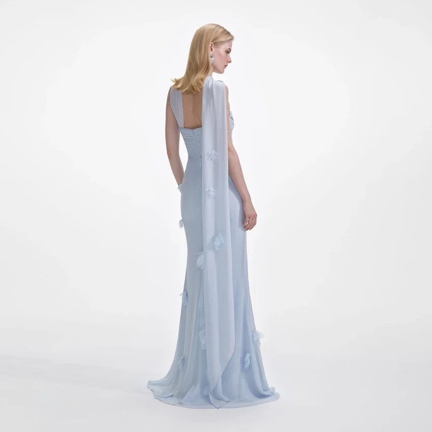 Blue Georgette Flower Maxi Dress Blue Georgette Flower Maxi Dress