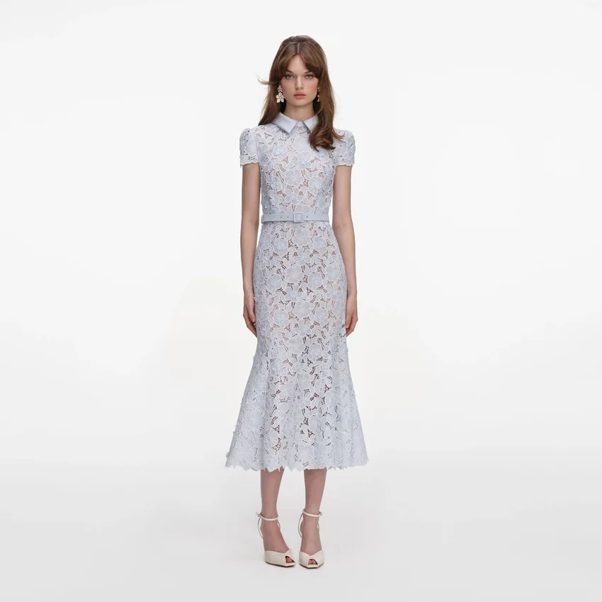 Blue Guipure Lace Midi Dress Blue Guipure Lace Midi Dress