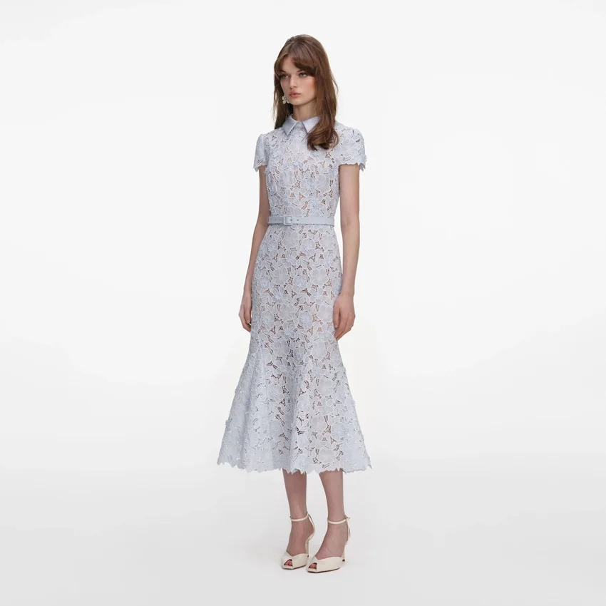 Blue Guipure Lace Midi Dress Blue Guipure Lace Midi Dress