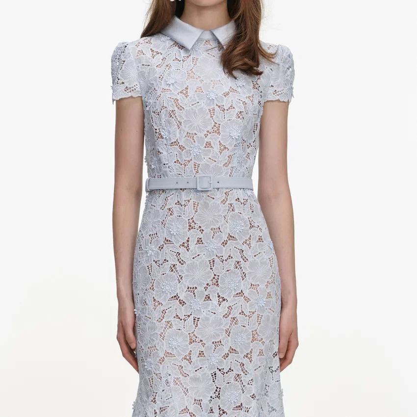Blue Guipure Lace Midi Dress Blue Guipure Lace Midi Dress