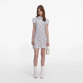 Blue Guipure Lace Mini Dress