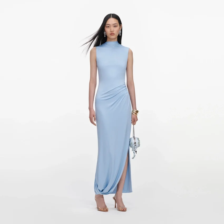 Blue Jersey Draped Maxi Dress Blue Jersey Draped Maxi Dress