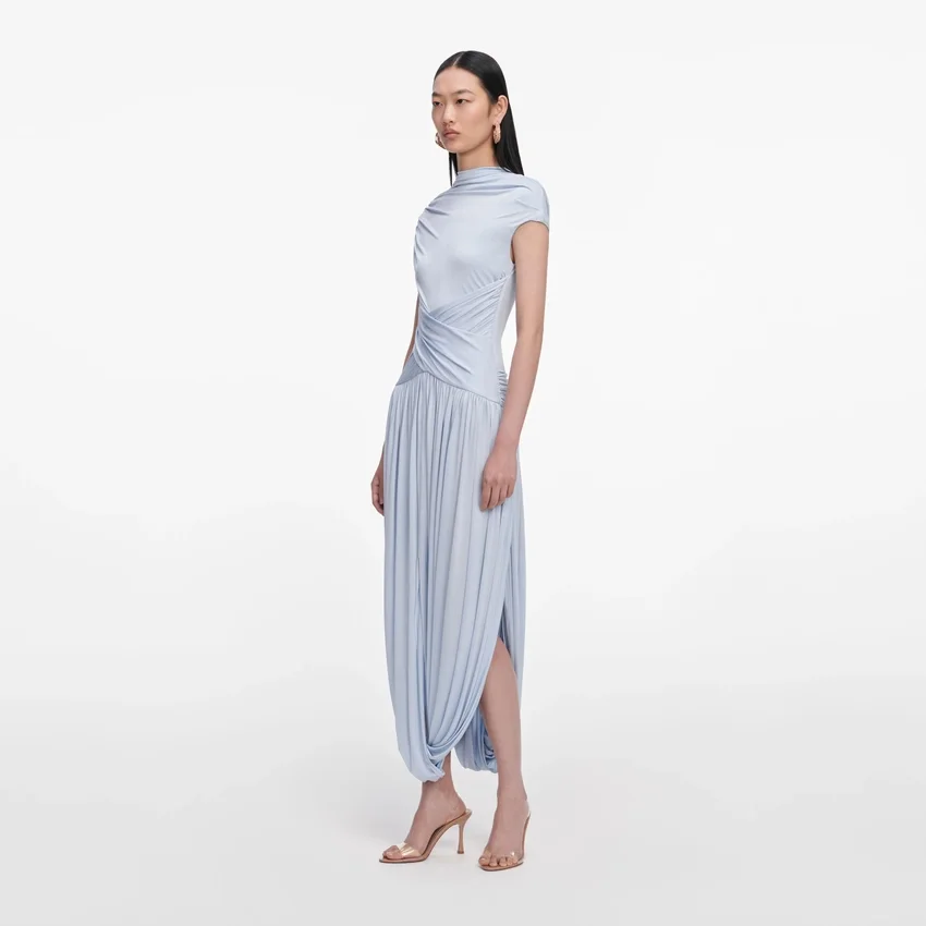 Blue Jersey Gathered Midi Dress Blue Jersey Gathered Midi Dress