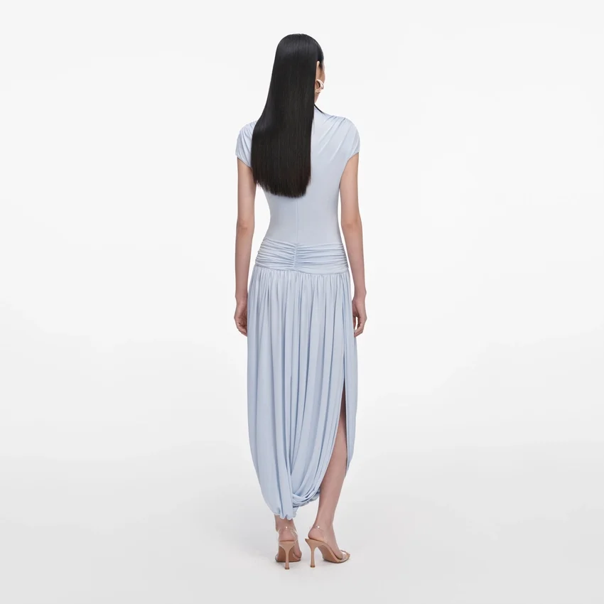 Blue Jersey Gathered Midi Dress Blue Jersey Gathered Midi Dress