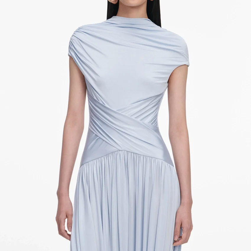 Blue Jersey Gathered Midi Dress Blue Jersey Gathered Midi Dress
