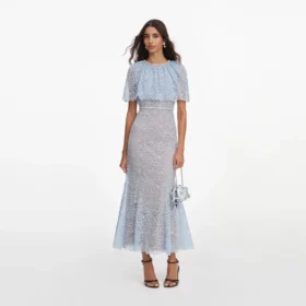 Blue Lace Cape Midi Dress