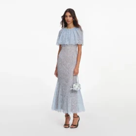 Blue Lace Cape Midi Dress