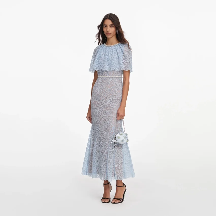 Blue Lace Cape Midi Dress Blue Lace Cape Midi Dress