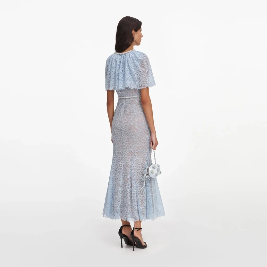 Blue Lace Cape Midi Dress Blue Lace Cape Midi Dress