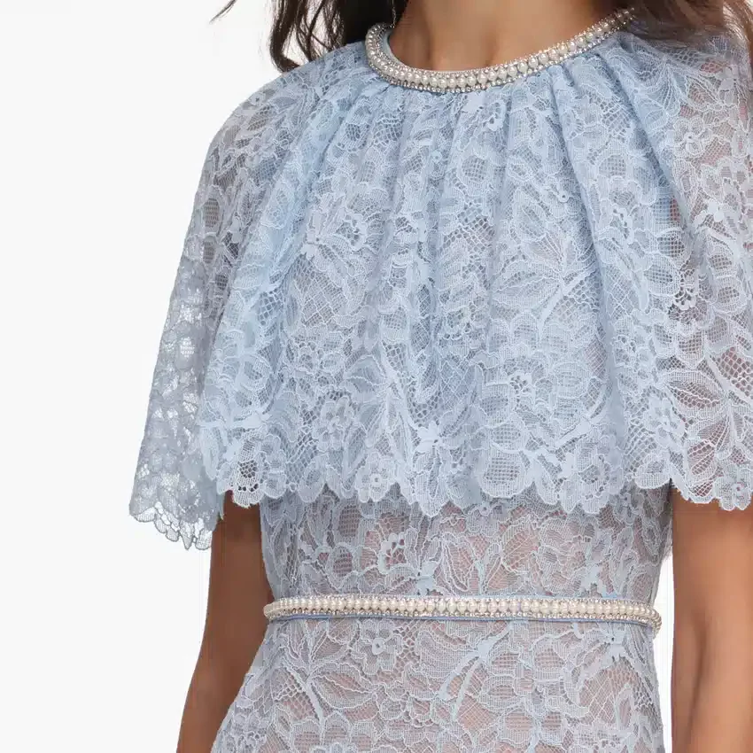 Blue Lace Cape Midi Dress Blue Lace Cape Midi Dress