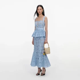 Blue Lace Peplum Midi Dress