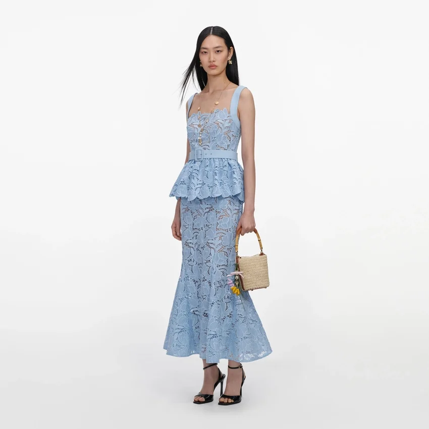 Blue Lace Peplum Midi Dress Blue Lace Peplum Midi Dress