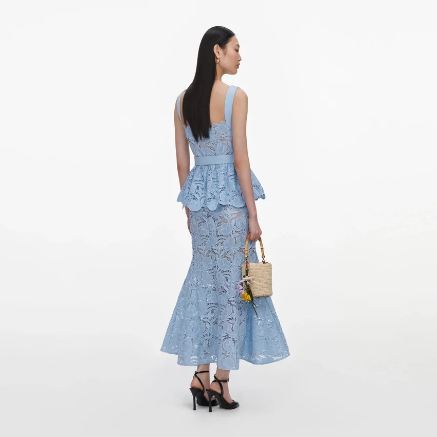 Blue Lace Peplum Midi Dress Blue Lace Peplum Midi Dress