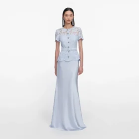 Blue Lace Satin Maxi Dress Blue Lace Satin Maxi Dress