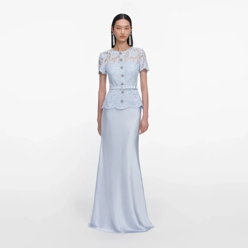 Blue Lace Satin Maxi Dress Blue Lace Satin Maxi Dress