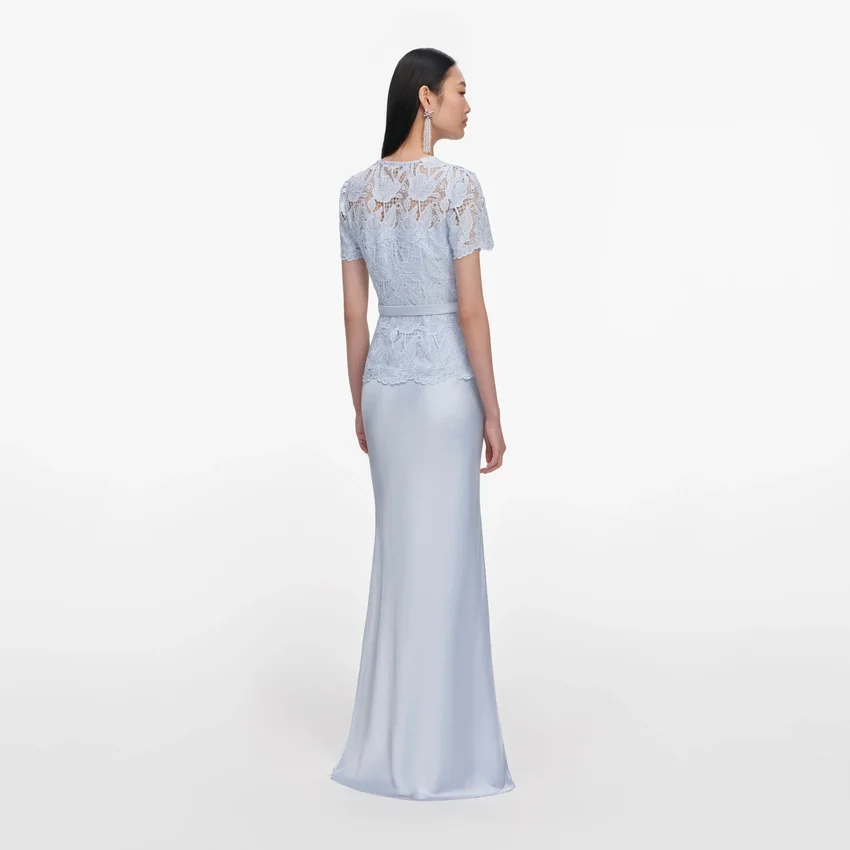 Blue Lace Satin Maxi Dress Blue Lace Satin Maxi Dress