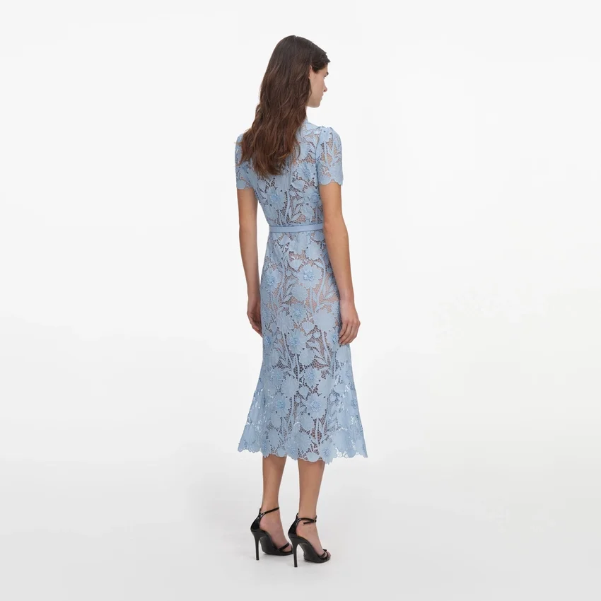 Blue Lace Tie Neck Midi Dress Blue Lace Tie Neck Midi Dress