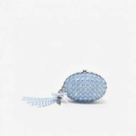 Blue Oval Crystal Chain Clutch Bag