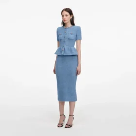 Blue Peplum Knit Midi Dress
