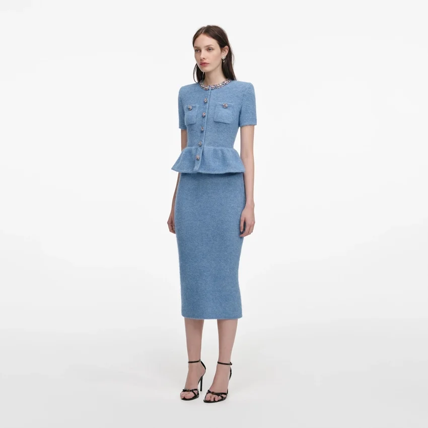 Blue Peplum Knit Midi Dress Blue Peplum Knit Midi Dress