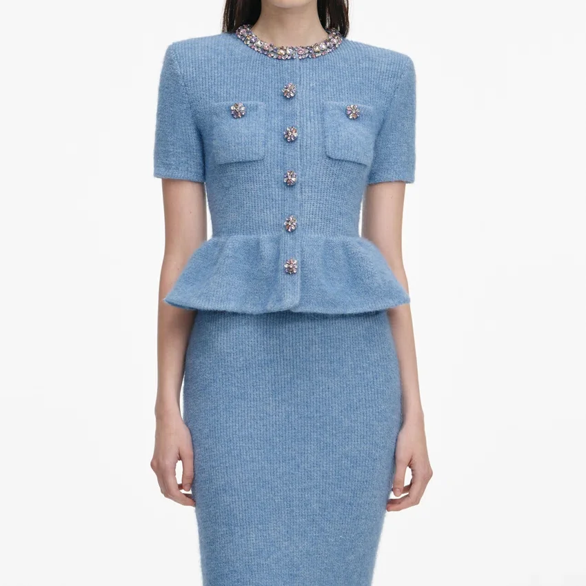 Blue Peplum Knit Midi Dress Blue Peplum Knit Midi Dress