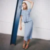 Blue Peplum Knit Midi Dress Blue Peplum Knit Midi Dress
