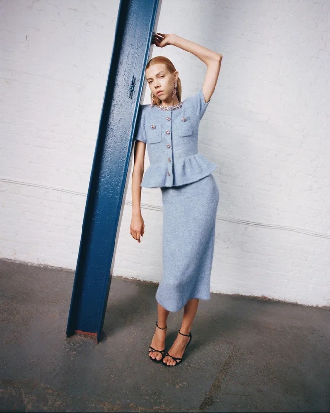 Blue Peplum Knit Midi Dress Blue Peplum Knit Midi Dress