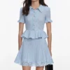 Blue Pointelle Peplum Knit Mini Dress Blue Pointelle Peplum Knit Mini Dress