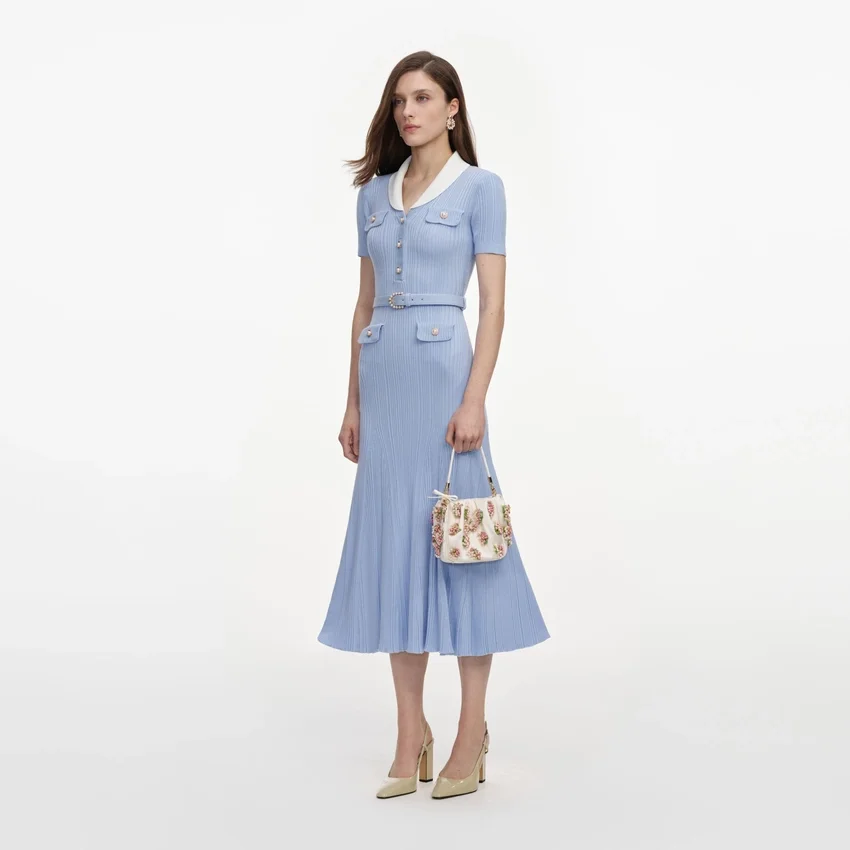 Blue Ribbed Knit Midi Dress Blue Ribbed Knit Midi Dress