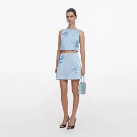 Blue Satin 3D Sequin Flower Top